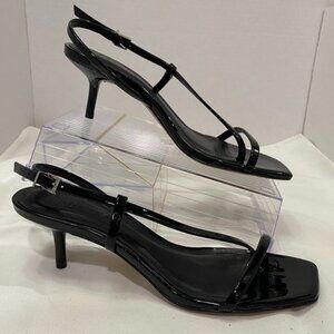 Schutz Heloise Patent Leather Strappy Sandal Heels Black 6.5B